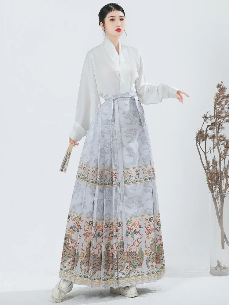 Hanfu-أكمام طائرات صينية للنساء ، نسيج محسن ، مكياج ذهبي ، زهرة مينغ ، تنورة وجه حصان ، شتاء ، صيني ، جديد