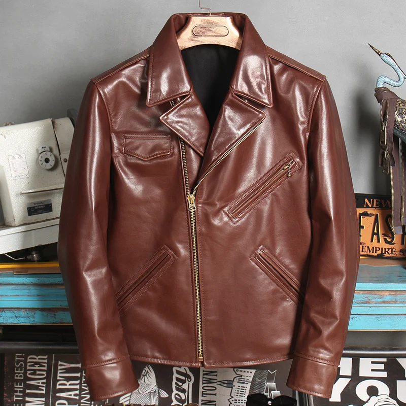 shipping.2023 new brand Free cowhide coat.fashion slim short motor rider leather jacket.brown quality leather clothes