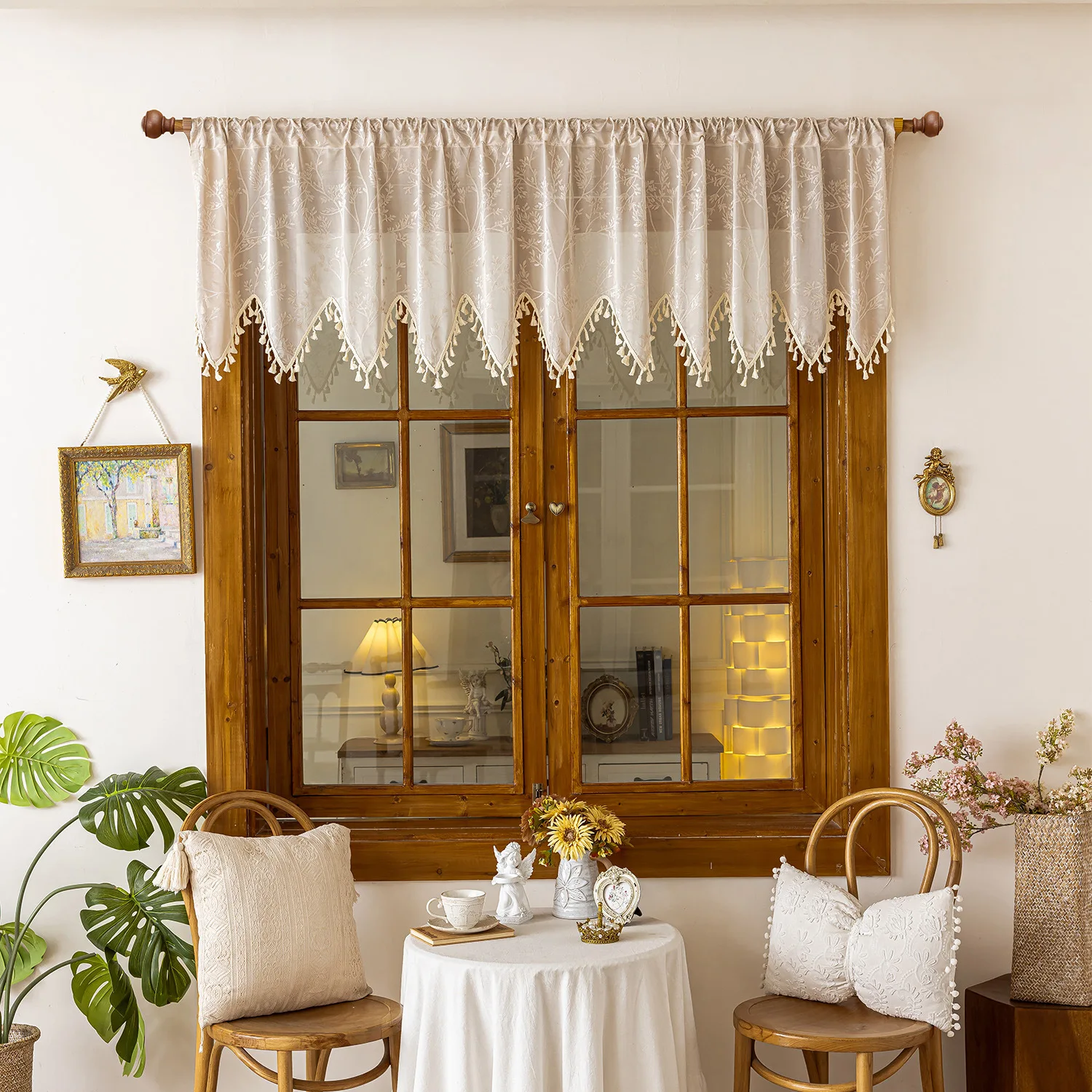 Moderner, schlichter Dreiecksvorhang aus Baumwoll-Leinen mit Fransenbesatz, kurze Vorhänge im Landhausstil, Lichtfilter, Sonnenschutz, staubdicht für