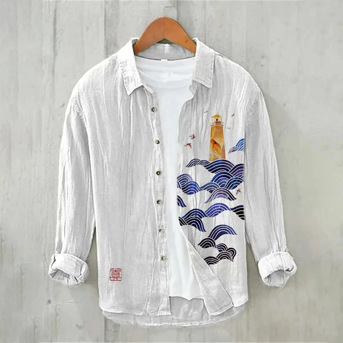 قميص هاواي مطبوع عليه زهور للرجال بأكمام طويلة وتصميم طية صدر السترة في الهواء الطلق موضة الشارع متوفرة من XS إلى 6XL