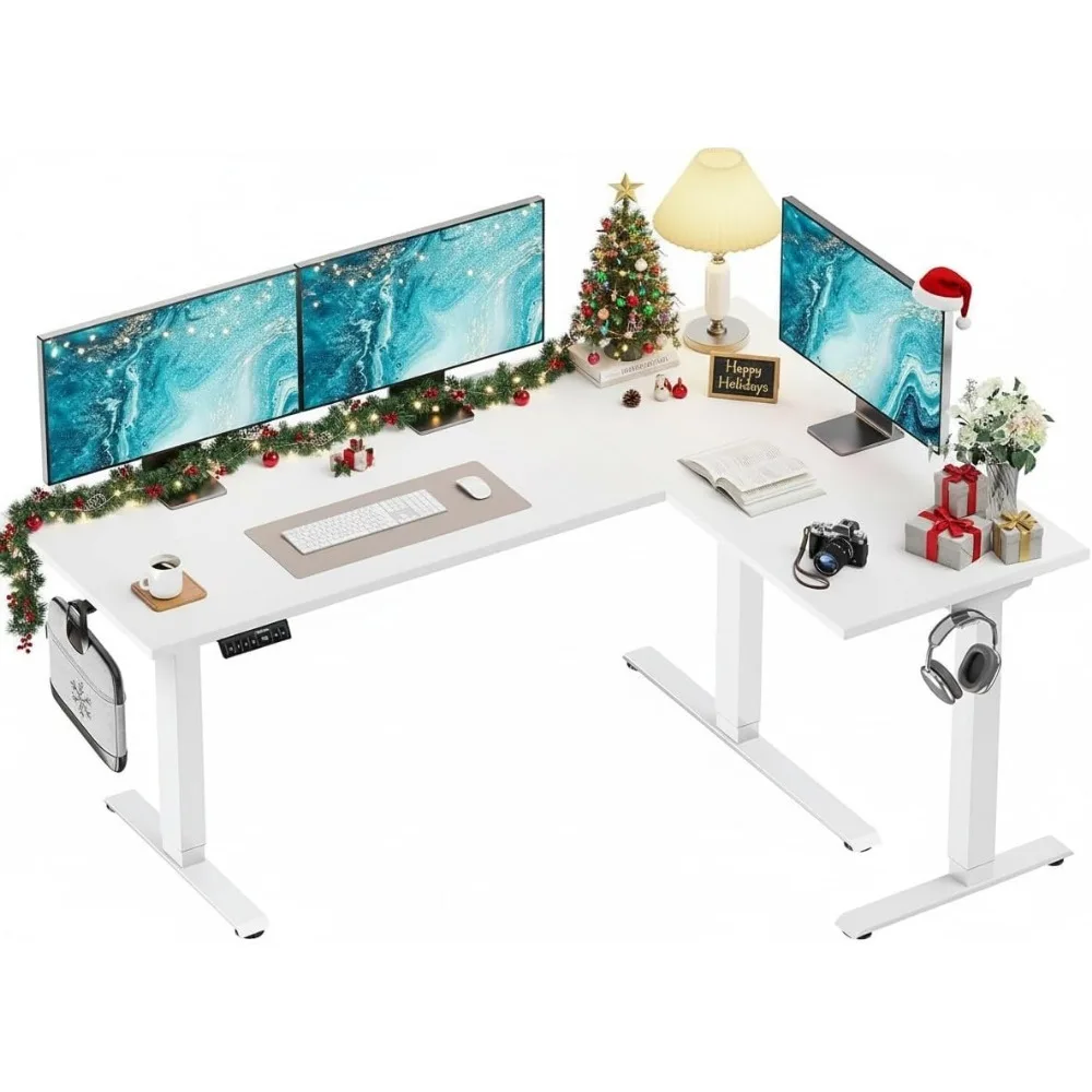 

71 x 48 inch Dual Motor L Shaped Electric Standing Desk with 3 Preset Heights, Electric Height Adjustable Computer Table,