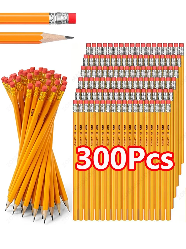 1-300 pièces crayons jaunes en vrac bois 2 crayons HB avec gommes non affûtés pour adultes enfants cadeaux pour l'examen scolaire écriture dessin