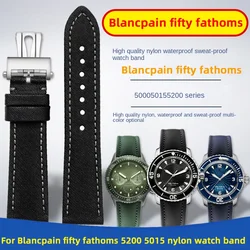 23mm High Quality Watch Band for Blancpain fifty Fathoms Special 5000 Watch Band 5100 Green Nylon Cowhide 5200 Butterfly Buckle