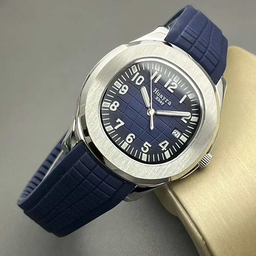 Miyota 8215 Men's Mechanical Watch with Rubber Bracelet Stainless Steel Case AQUANAUT Blue Dial Water Resistant