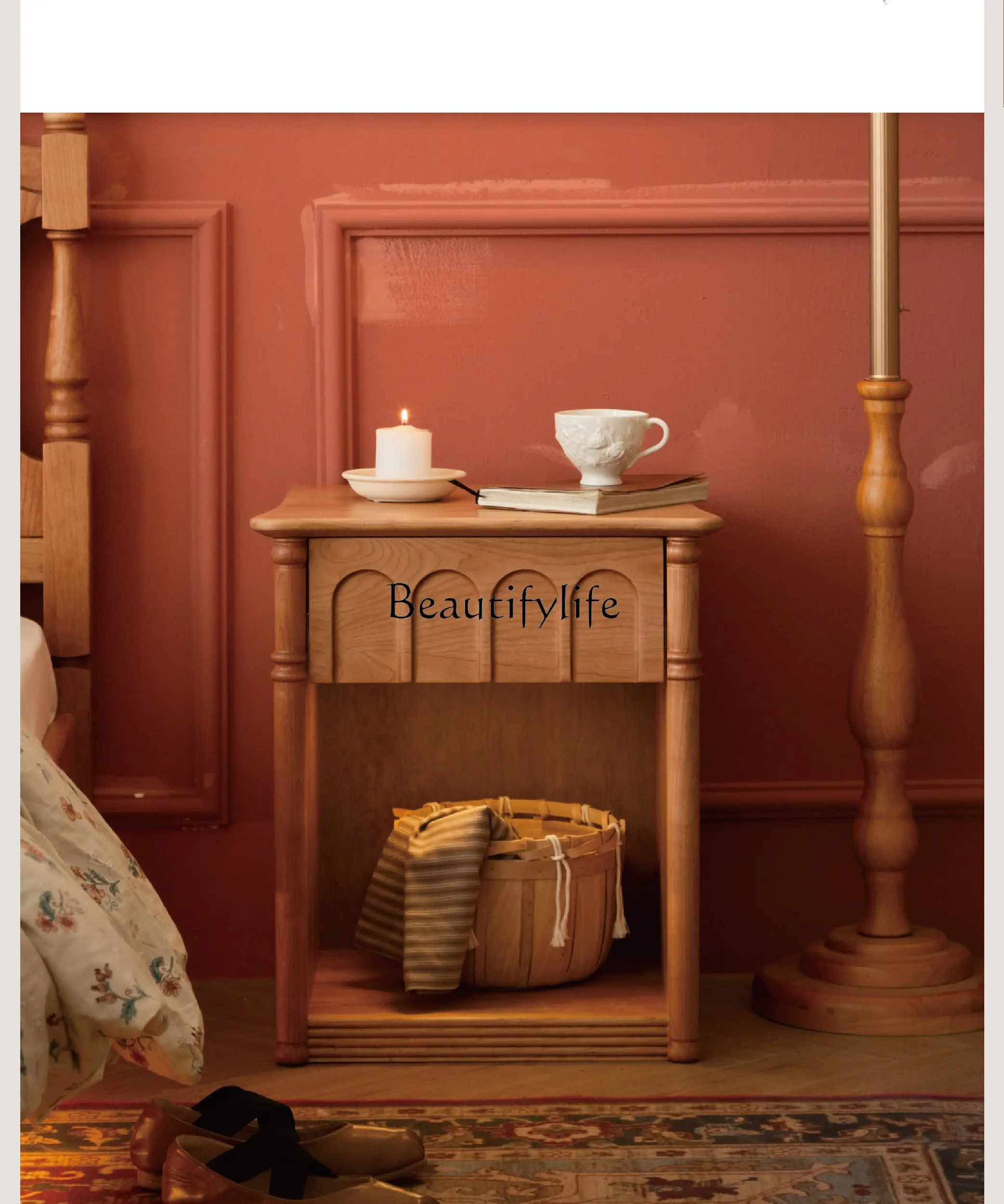 

Боковой шкаф для спальни в стиле ретро, североамериканский скандинавский вишневый светящийся шкаф для маленькой квартиры