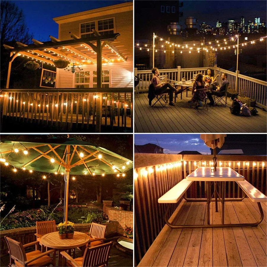 Tirvose 25Ft Garden String Lights Christmas Garland Waterproof Globe Bulb Festoon Fairy Lights Outdoor Party Wedding Patio Decor