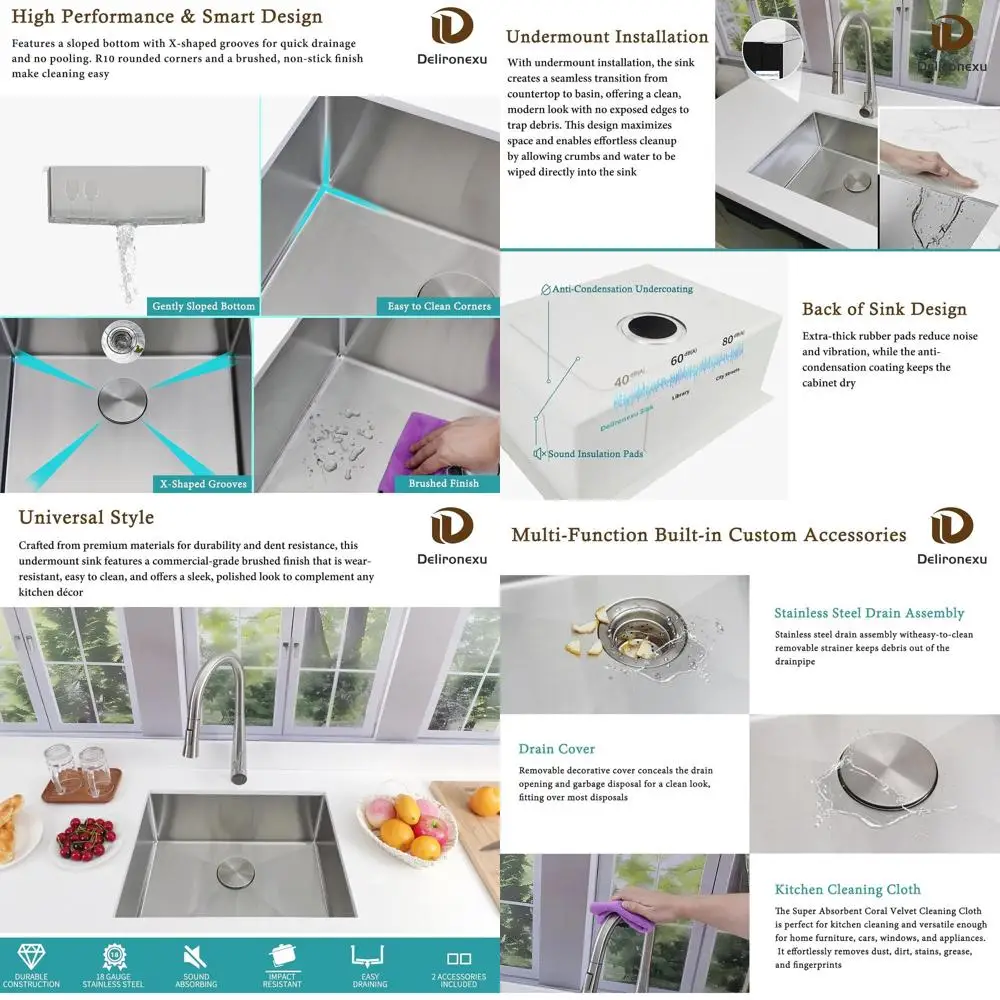 

23 18-Gauge SS Single Bowl Undermount Kitchen Sink, Brushed, Perfect for Bars & RVs