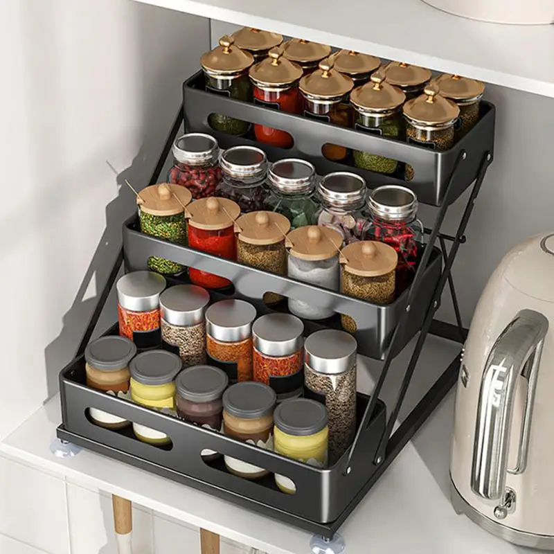 

Condiment Shelf Organizer Three-Layer Seasoning Organizer Adjustable Cabinet Seasoning Rack Household Storage Supplies For Oil