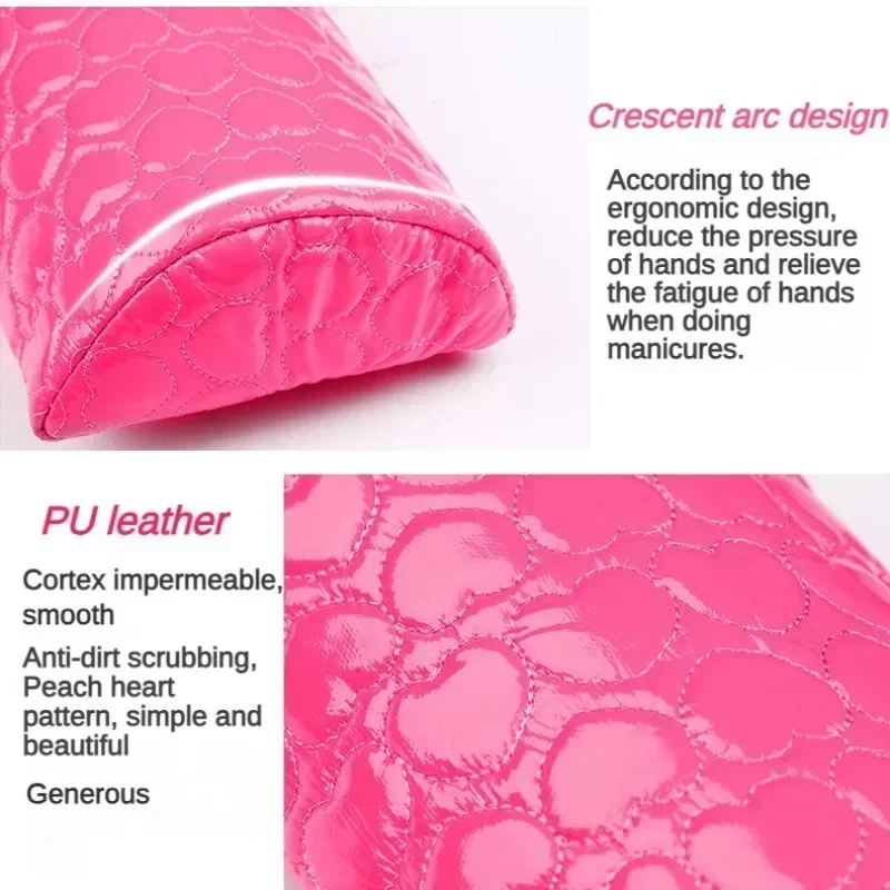 Juego de almohada para uñas, almohadilla de cuero PU suave, reposabrazos de esponja, medio redondo, diseño de corazón, herramienta de mejora de uñas