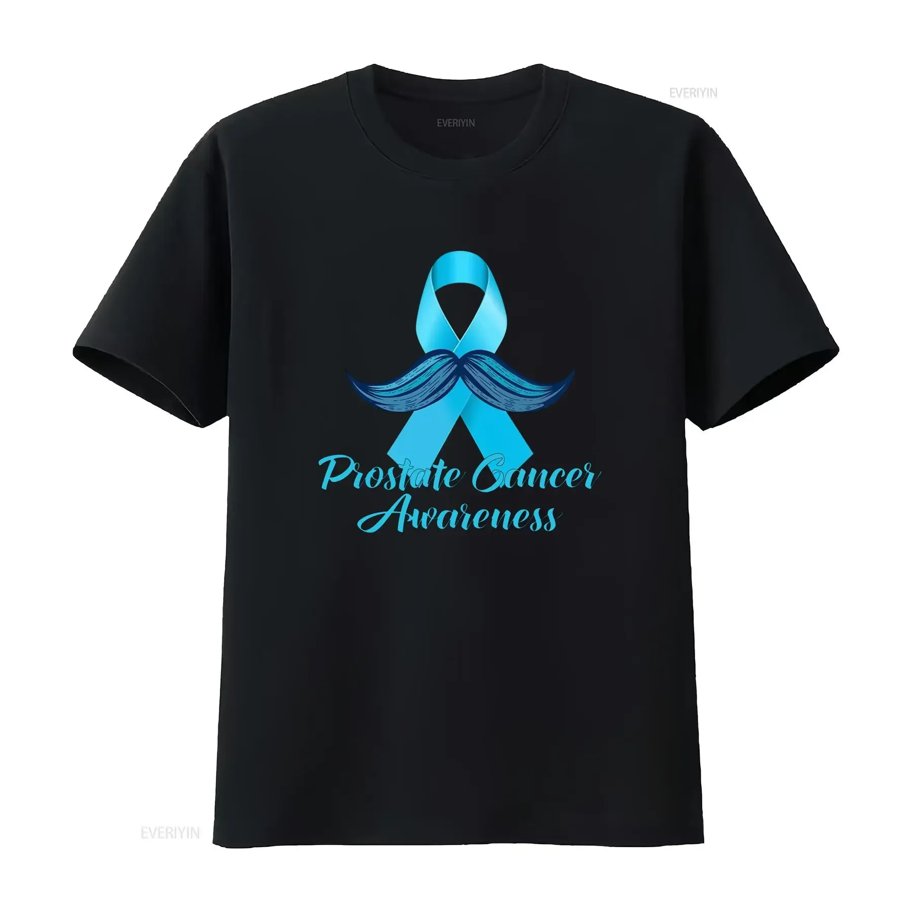 Prostate Cancer Awareness Light Blue Ribbon Mustache Print Casual T Shirt vintage Washed homme designer clothes