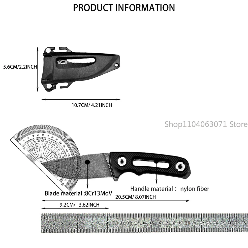 EDC Outdoor Hiking Fixed Blade Knife Stonewashed Fixed Blade ABS Handle with Sheath An Essential Tool for Outdoor Activities view 6