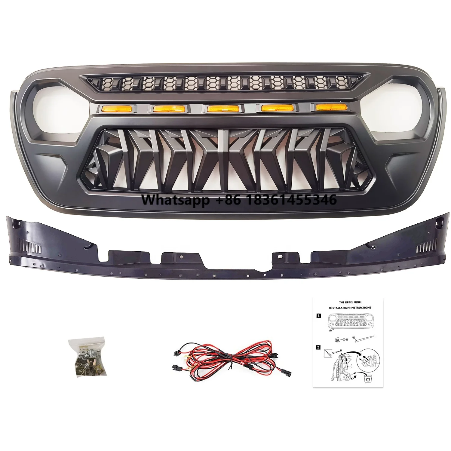 

For Wrangler JL Front Grille With Amber Lights Protective Frames