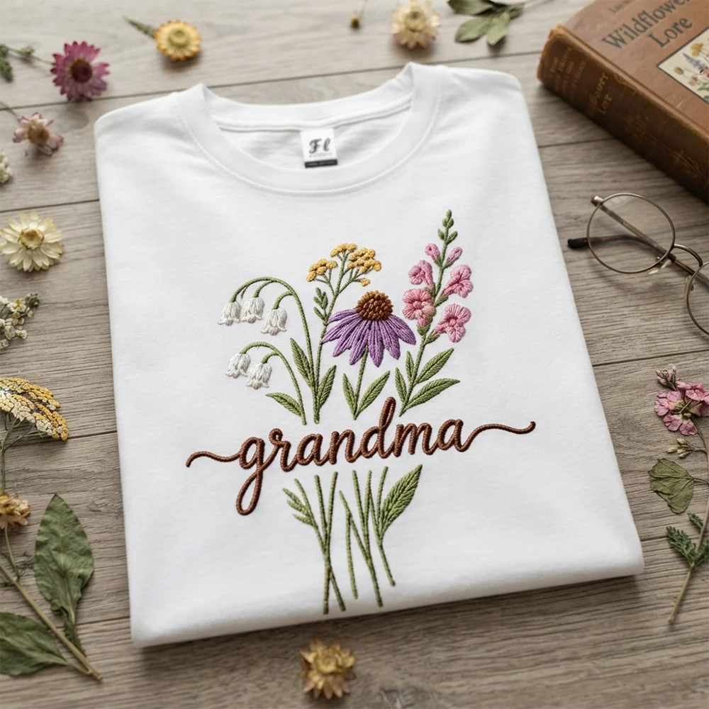 Women Grandma Floral Botanical Graphic Print Short Sleeve T Shirt Casual Cute Tee Vintage Wildflower Garden Apparel ﻿