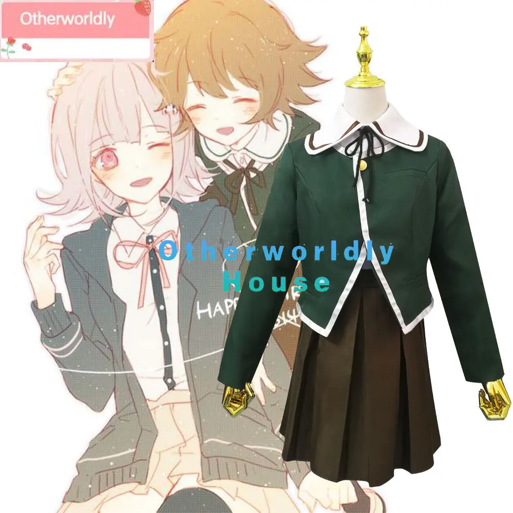 Game Danganronpa Fujisaki Chihiro Cosplay Costume Dangan Ronpa  Cosplay Clothes Full Suit Women Girls Green Dress Lovely Uniform