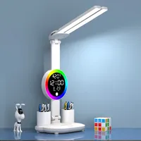 Rechargeable Led Table Lamp for Study Desk Lamp Reading Light Led Night Light with Fan Led Clock Dispaly Reading Desk Light