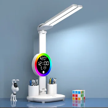מנורת שולחן LED נטענת עם מאוורר ותצוגת שעון