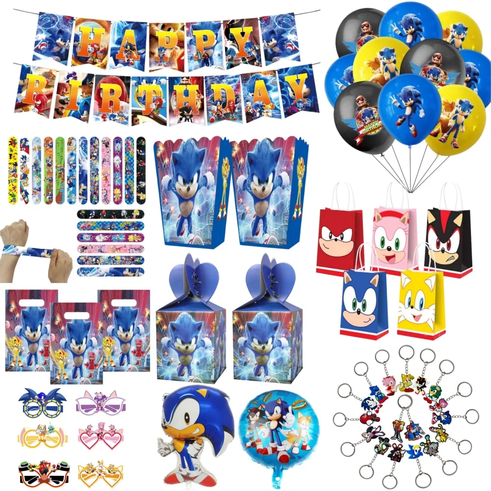 

Anime So-nicss Birthday Party Favors Balloons Cartoon Figure Party Tableware Plate Cup Tablecloth Kid Gifts Party Supplies Kit