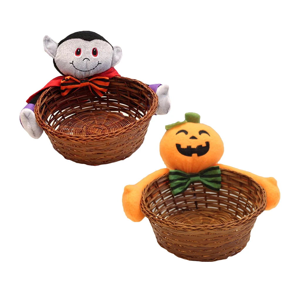 

2 Pcs Candy Basket Decorations Fruit Halloween Pumpkin Themed Woven Storage Creative
