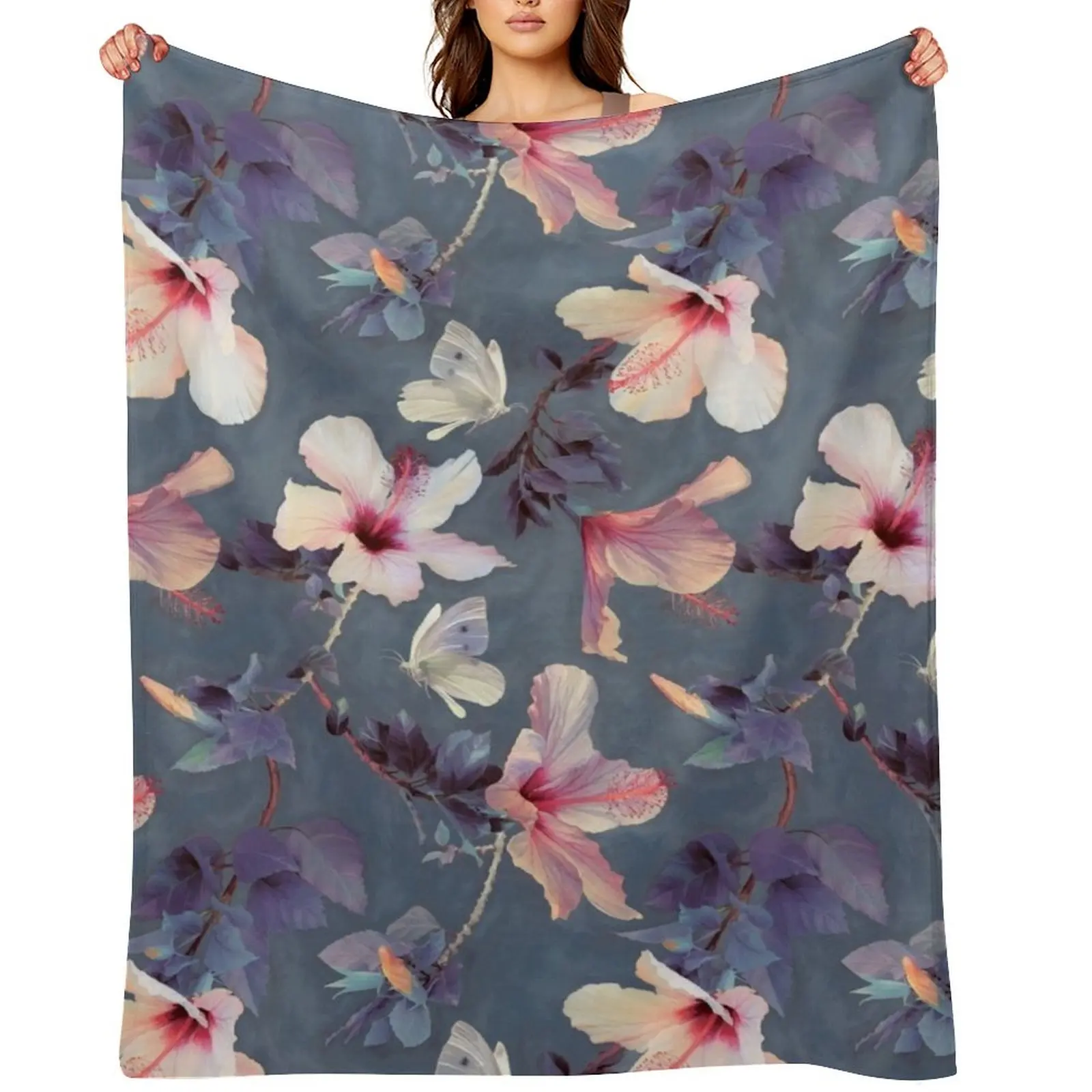 

Butterflies and Hibiscus Flowers - a painted pattern Throw Blanket Blankets For Bed Extra Large Throw Plush Blankets