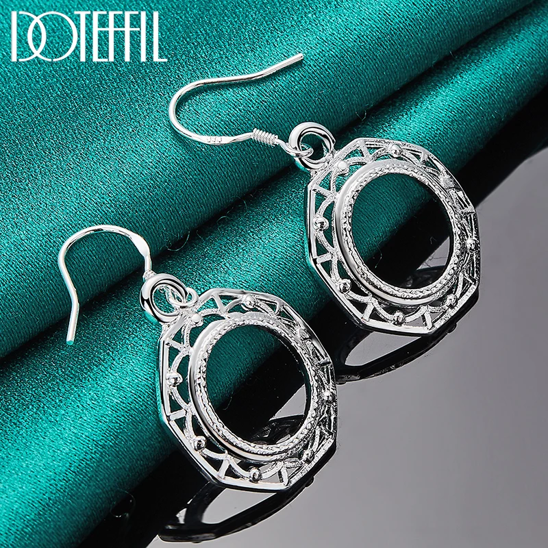 DOTEFFIL 925 Sterling Silver Round Circle Drop Earring Woman Wedding Engagement Party Fashion Jewelry 5