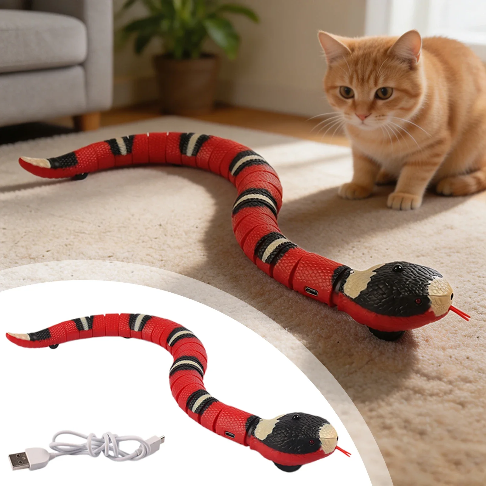 Smart Sensing Snake Toy Electronic Interactive Obstacle Avoidance Auto Sleep Walking Prank For Kids Pets Cats Dogs