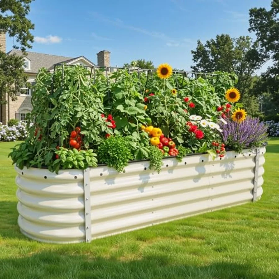 

Large Raised Garden Bed Kit, 17" Tall 6 in 1 Galvanized Metal Planter Box with Gloves and Safety Rubber, Outdoor Above Ground P