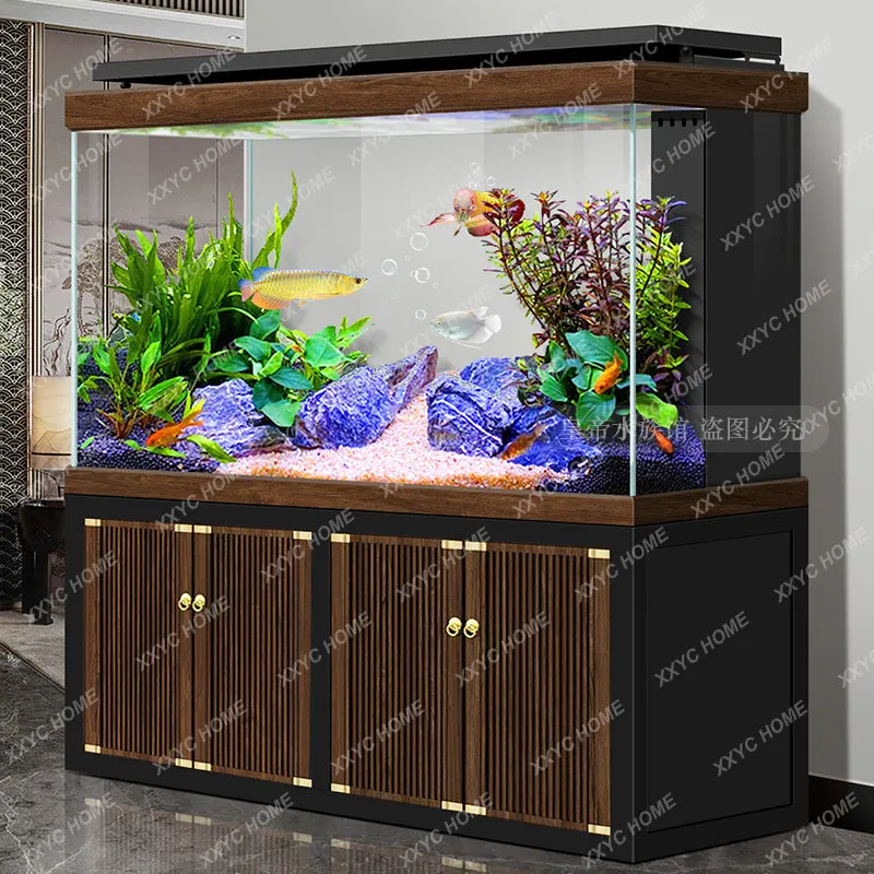 

Cabinet Screen Fish Tank Living Room Large Super White Glass Entrance Bottom Filter Change Water Gold and Silver Dragon Fish