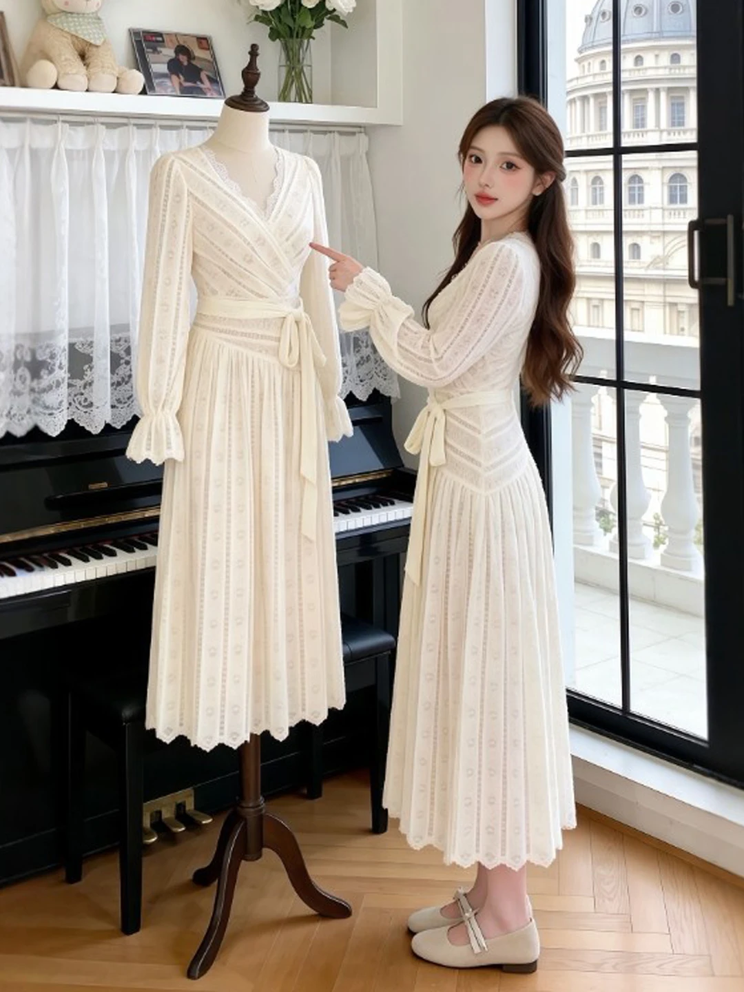 

Потрясающая уникальная длинная юбка-фэнтези с V-образным вырезом, приталенная, стройнящая, из хлопка и кружева, коллекция Весна 2026, женская мода