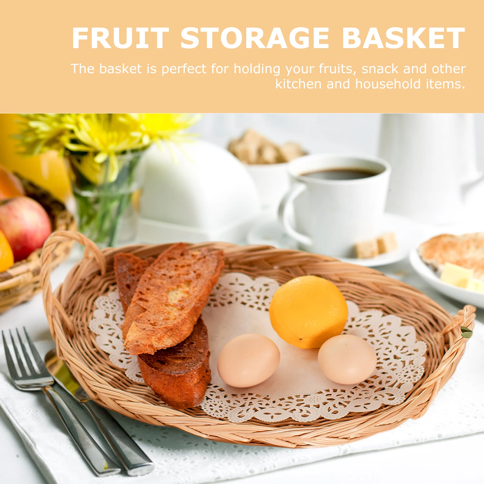 

Multipurpose Basket Snack Tray Woven Rattan Fruit Bread Organizer Khaki Snack Storage Tray Baskets Serving Fruit Bread Woven