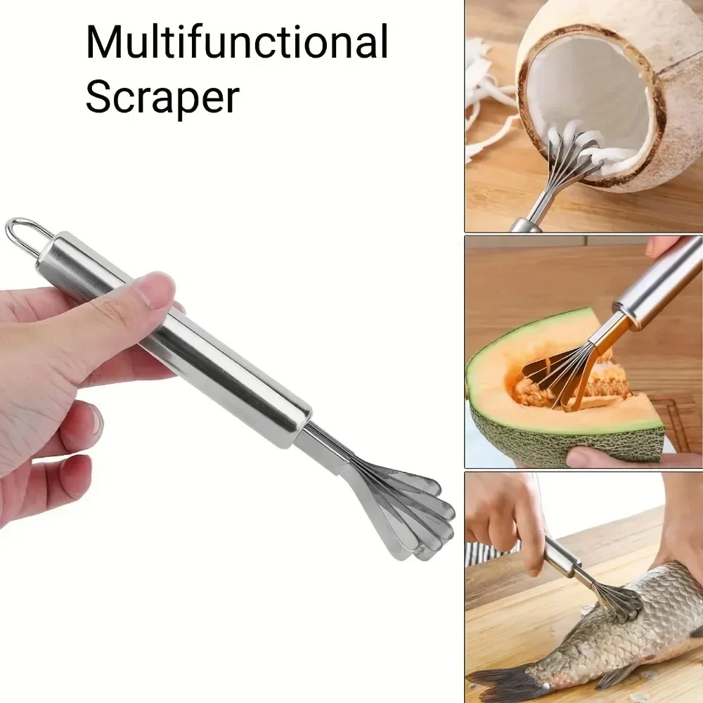 Stainless Steel Coconut Shredder Melon And Fruit Seed Remover Fish Scale Planer Fruit Spoon Kitchen Tool for Easy Meat Scraping