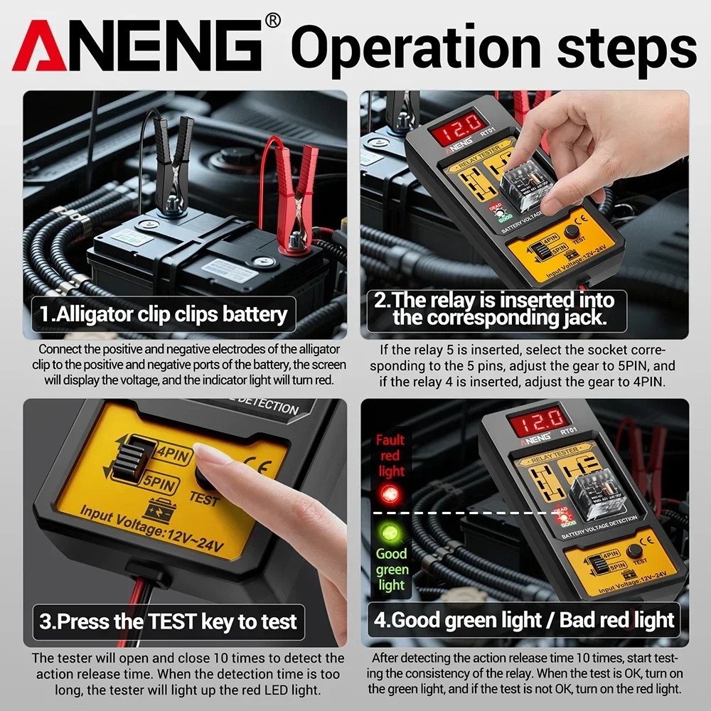 ANENG RT01 Car Relay Tester Voltage Tester Voltage Tester 11-25V Automotive LED Indicator Light Relay Diagnostic Checker tools