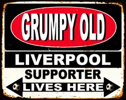 Vintage Grumpy Old Liverpool Football zwolennik mieszka tutaj metalowy znak plakietka metalowa malowanie 20x30cm plakat metalowy Plaqu plakaty