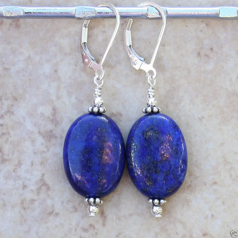 

Vintage Natural 13x18mm Indigo Lapis lazuli Sterling Silver Leverback Earring