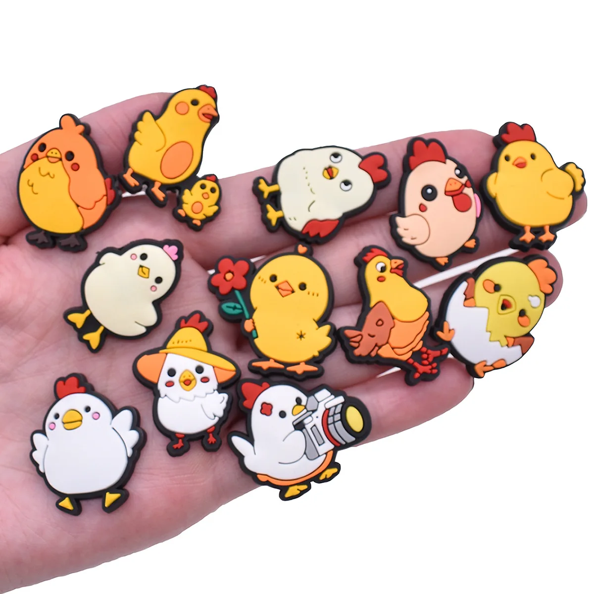 PVC chicken series characters yellow carton DIY shoe buckle charms accessories decorations for clog wristbands bracelet boy gift