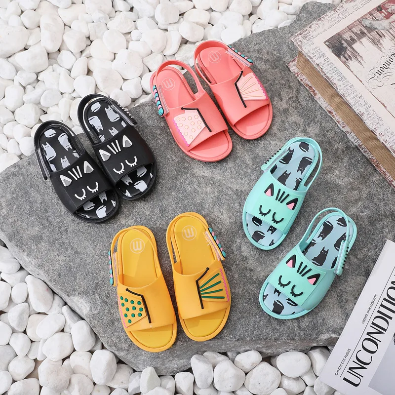 New Fashion Baby Kids Sandals Summer Shoes Cartoon Cat Butterfly Flat Soflt Casual Home Beach Toddler Sport Shoes Pink Black