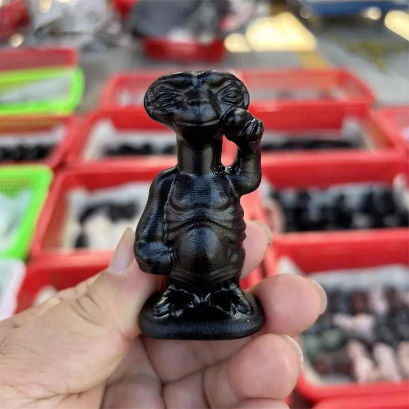 

Натуральный черный обсидиан, инопланетянин, резьба, статуя, кварц, целебная энергия, драгоценный камень, поделки для рождественского подарка, 1 шт.