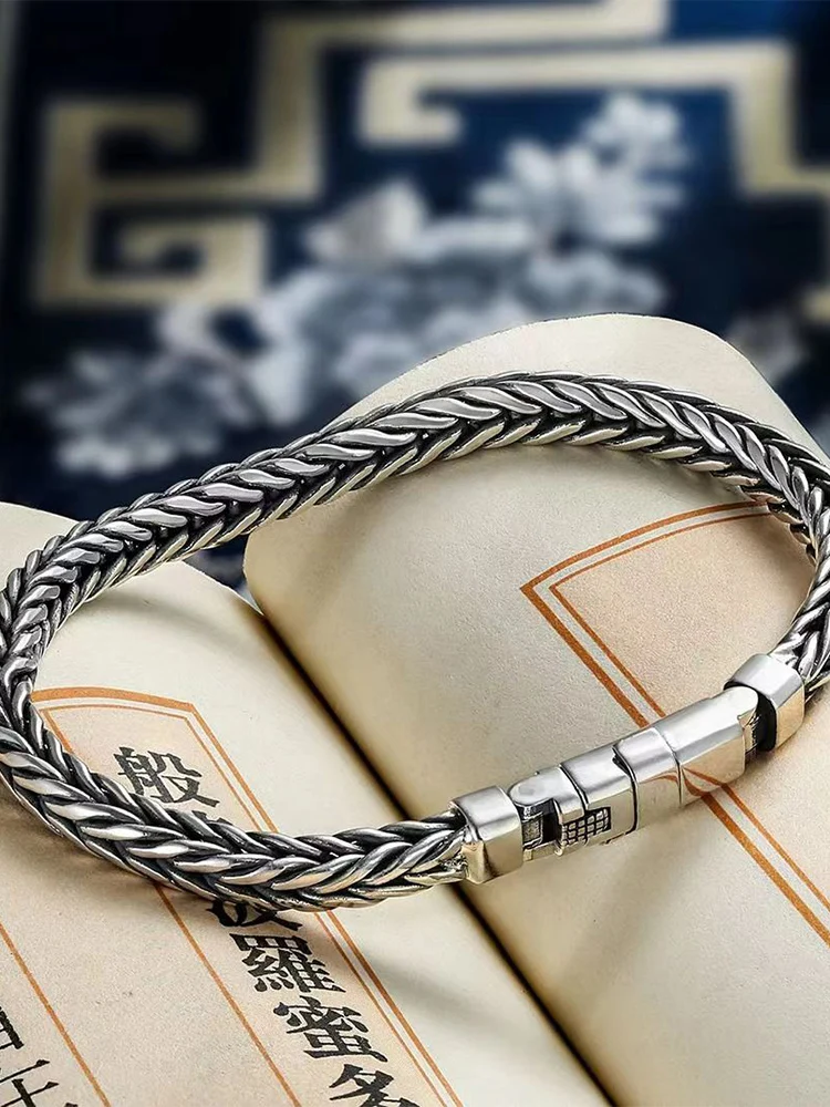 S925 Sterling Silve Twisted Armbänder Für Männer Hip Hop Handgemachte Exquisite Einzigartige Mode Schmuck Geschenk Fabrik Preis – Detail 12