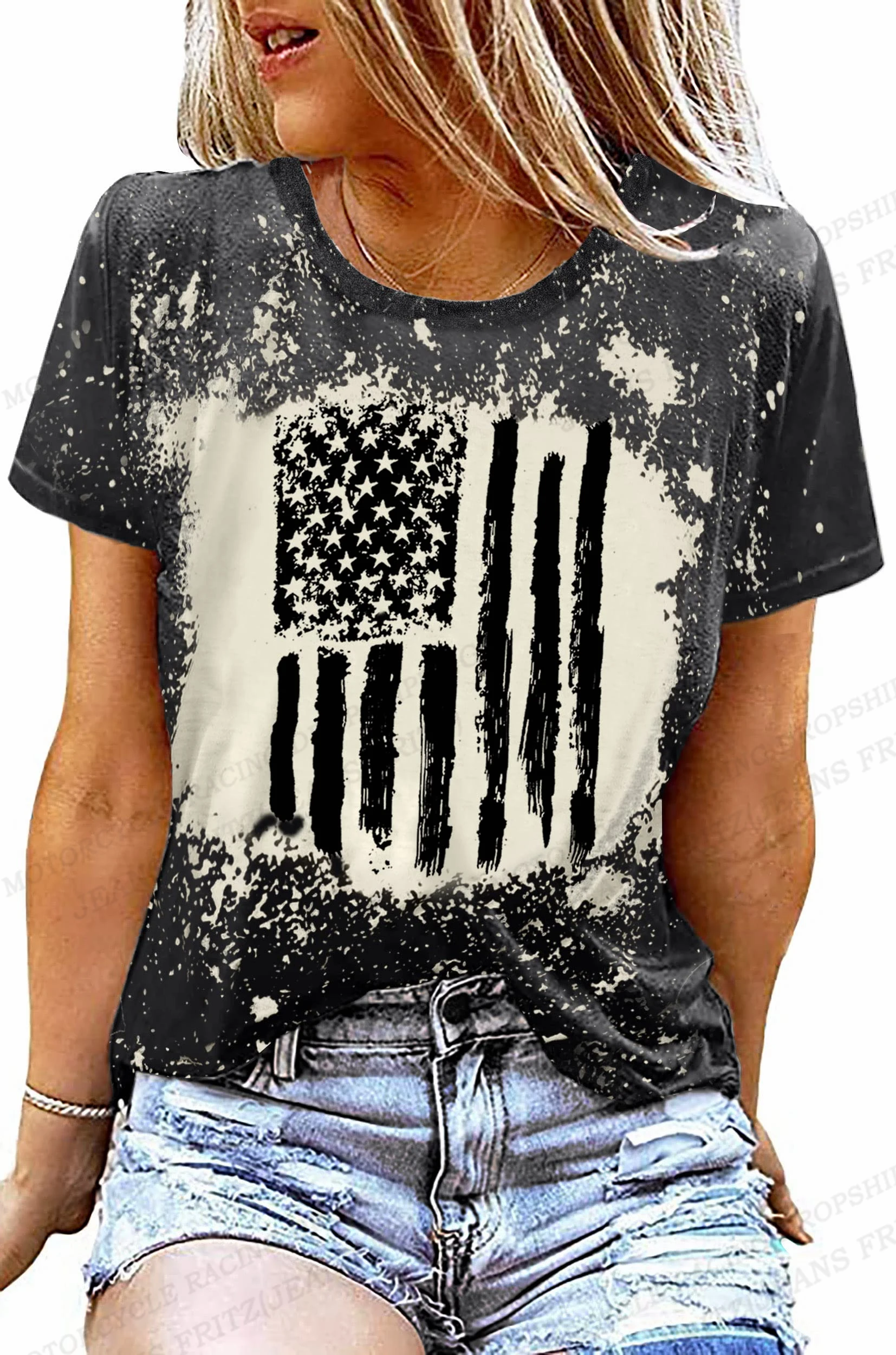 American Flag 3d Print T-shirt Women Fashion Usa Flag T-shirts Vintage T Shirt Casual Short Sleeve Tops Tee Lady Tshirt Distress