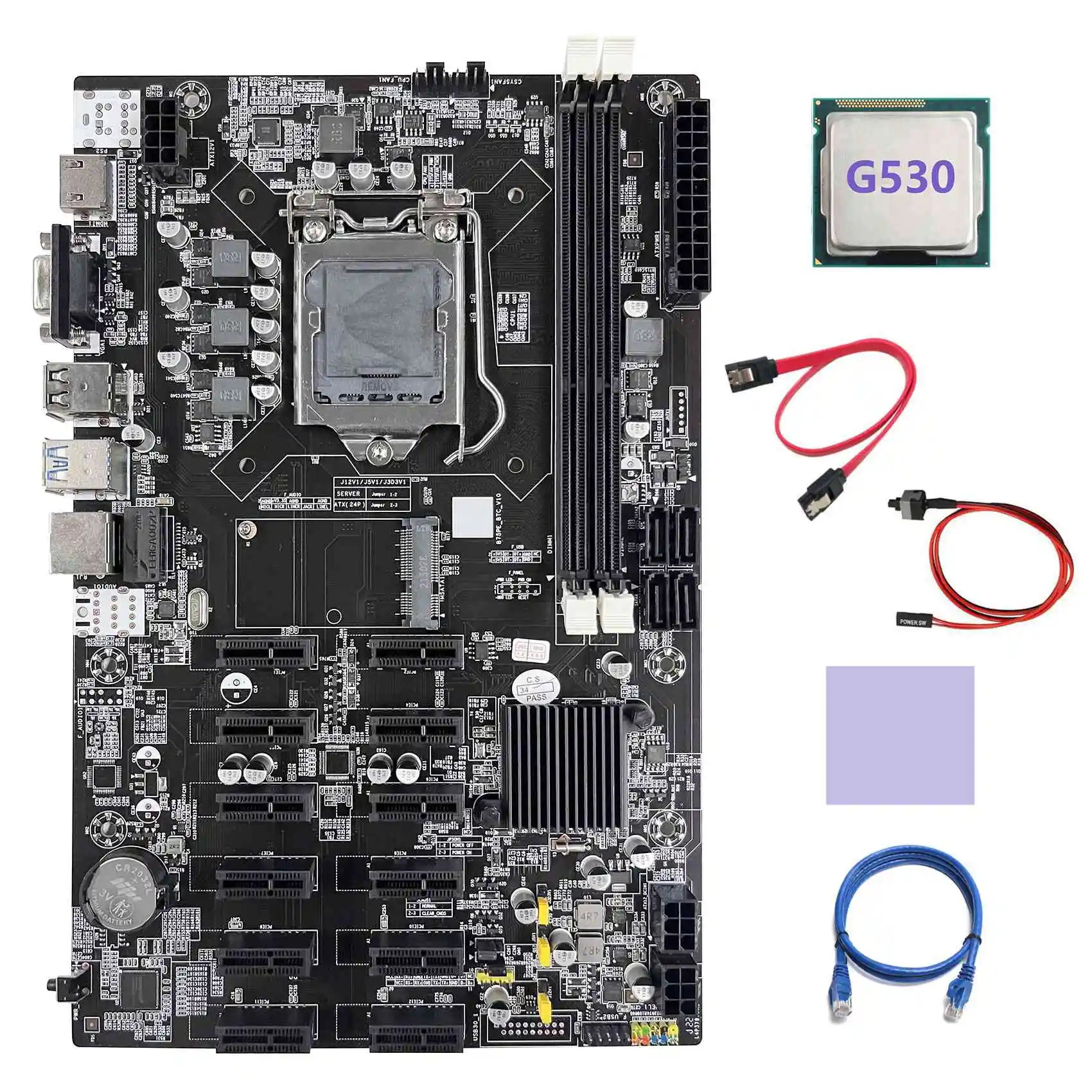 

Материнская плата B75 12 PCIE ETH для майнинга, материнская плата LGA1155 + процессор G530 + кабель SATA + сетевой кабель RJ45 + кабель переключателя + термоподушка