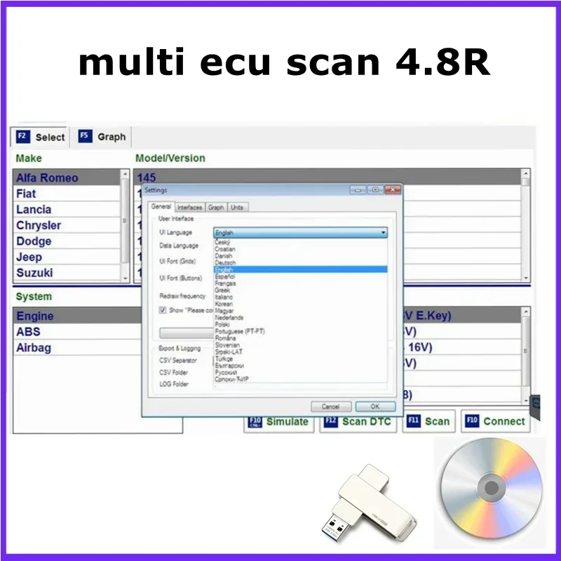 2024 Hot Sale Multi Ecu Scan 4.8 for Fiat Connector Work With ELM327 Auto Repair software Mult/iEcu/Scan Registered Unlimited