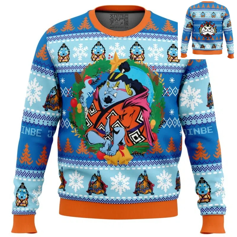 Autumn Men's Crew Neck One Piece Christmas Jinbe Anime Ugly Christmas Sweatshirt Winter Soft Comfy Stylish Pullover Tracksuit