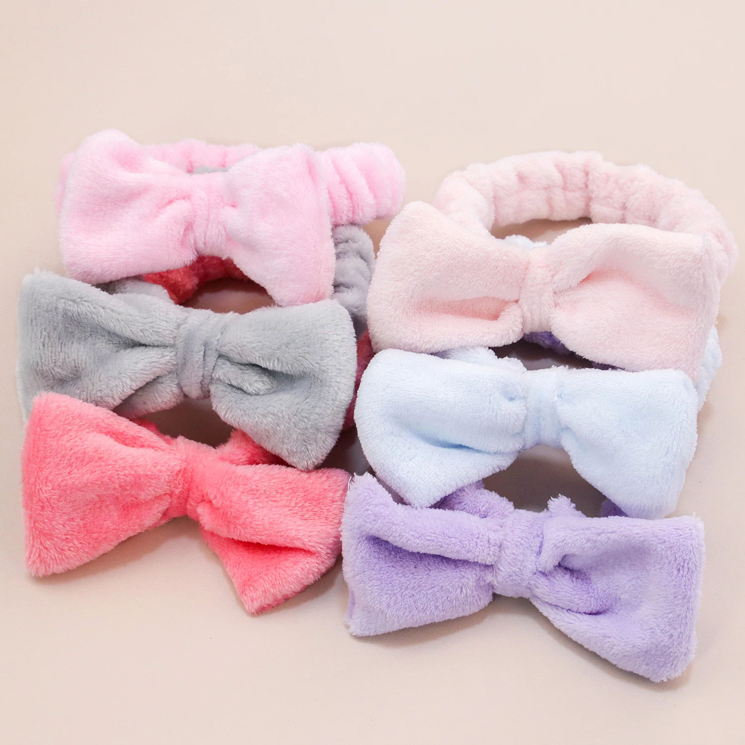 12pcs, Cute solid color butterfly headband, soft velvet elastic headband for women's facial cleansing and skincare accessories.