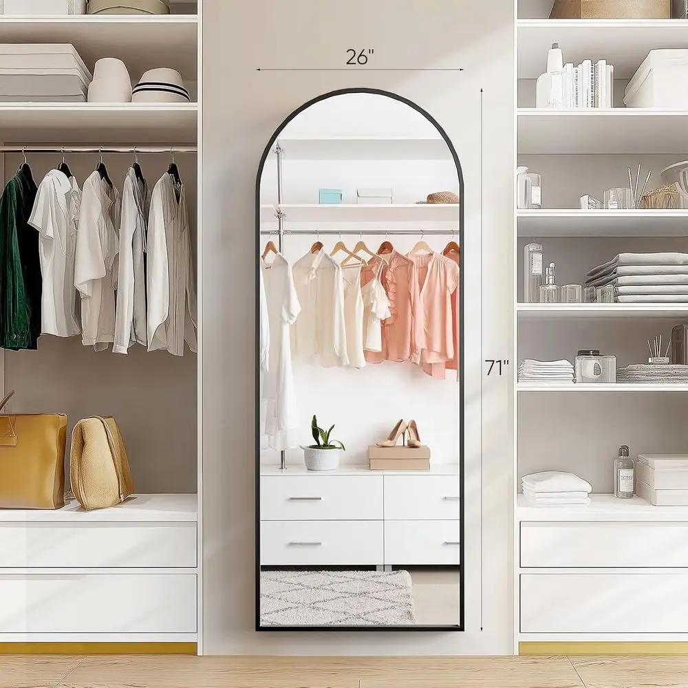 مرآة أرضية مقوسة كبيرة مكونة من 71 - باللون الأسود، مناسبة للجدار والباب وغرفة النوم والحمام وغرفة المعيشة #2