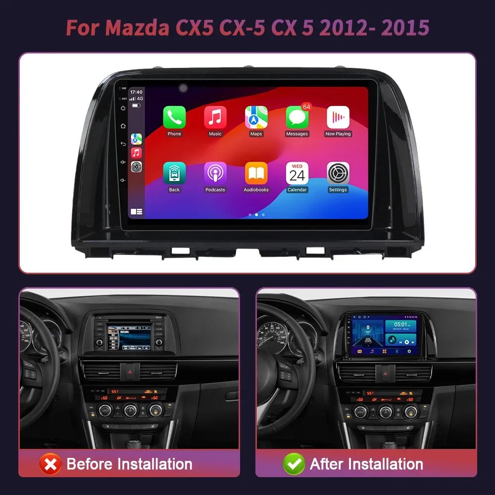 For Mazda CX5 CX-5 CX 5 2012- 2015 Navigation Central Multimedia Wireless Android 14 Carplay Car Radio 2 Din Screen Stereo