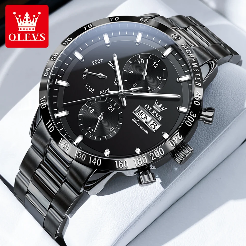 OLEVS Brand 2024 New Luxury Mechanical Watch for Men Stainless Steel Waterproof Year Month Date 24 Hours Multifunction Watches