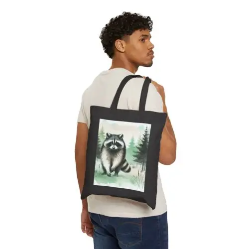 Sindax Cotton Canvas Tote Bag Raccoon in Watercolor Style Fantasy Design 4, Gift