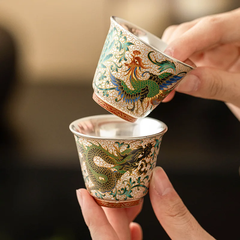 Longfeng Chengxiang ******lver Tea Cup Light Luxury High-end Master Cup Household Personal Tea Set Drinking Tea Making