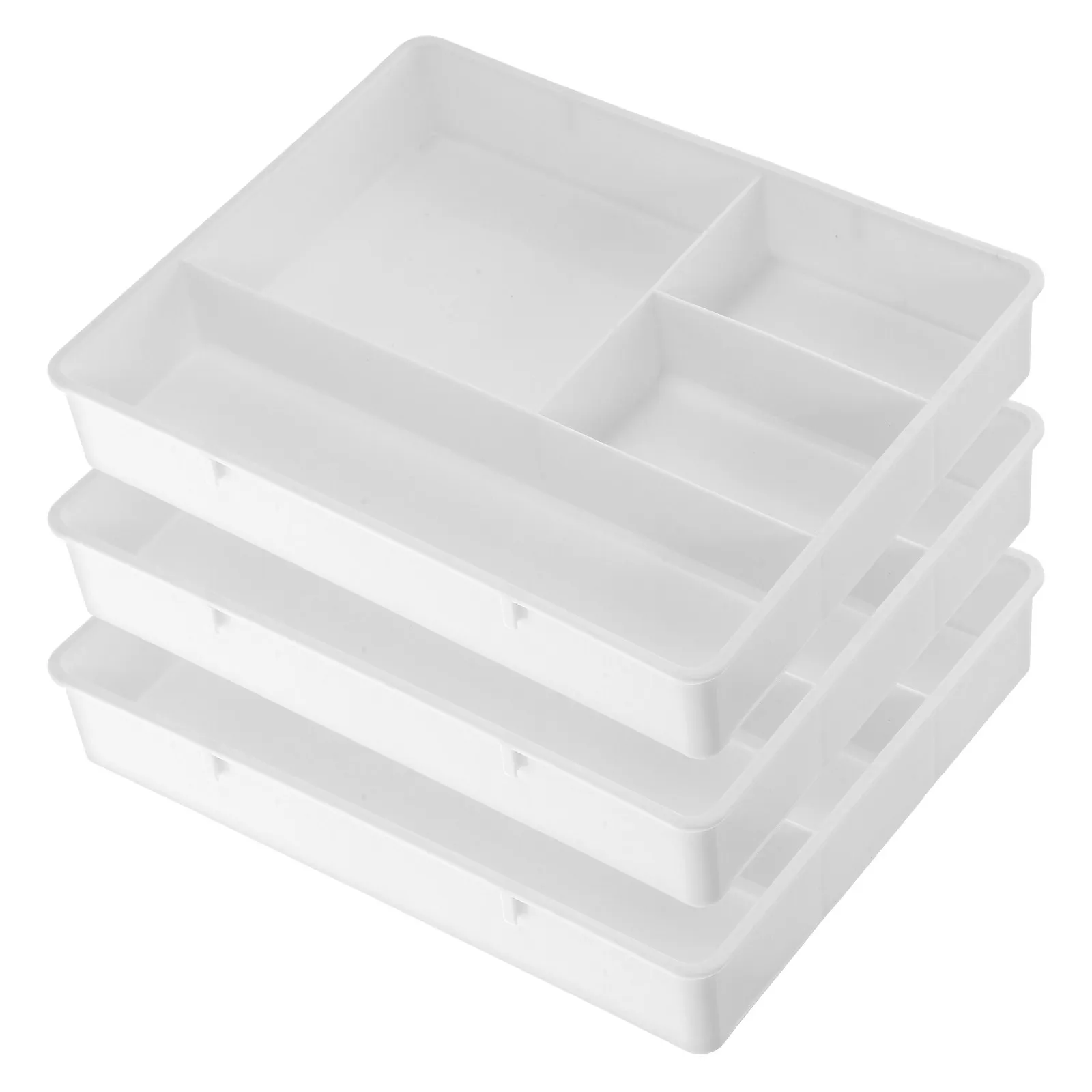 3Pcs Stationery Organizer Tray Desk Drawer Storage Multi-Compartment Stackable Plastic Holder for Office Makeup Jewelry