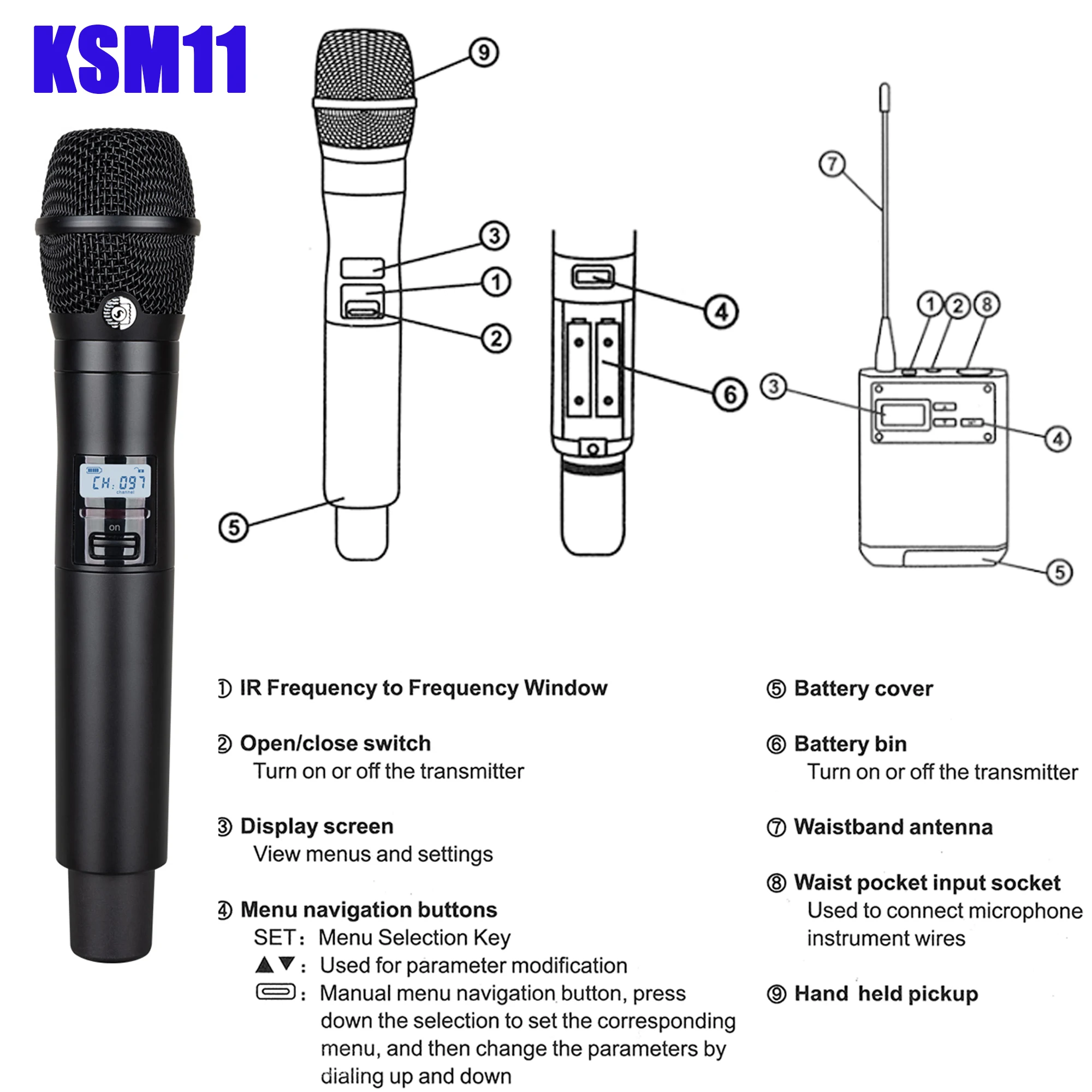 Leicozic 1:1 AD4D-Pro Microfono KSM11 Beta Cascade 8V To UA874 Antenna Professional Stage Microfone Dynamic Diversity 500/600Mhz