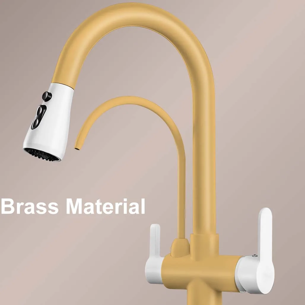 White Touch Kitchen Filter Faucets Solid Brass Hot Cold Pull Out Kitchen Mixer Tap 3 Ways Pure Smart Touch Filter Kitchen Faucet